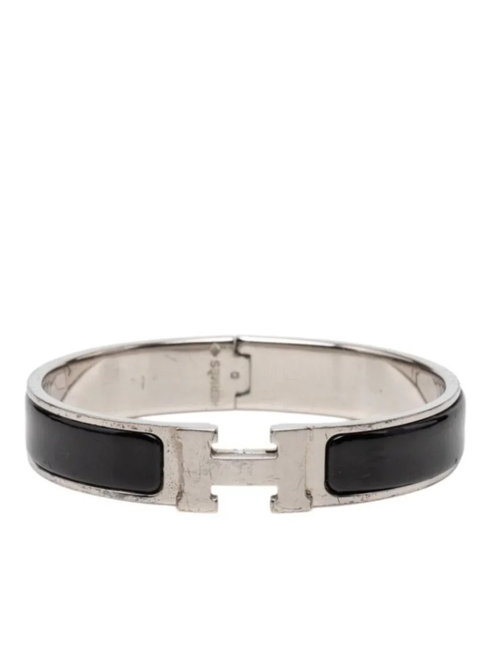 Hermes Click PM Bracelet Bangle Silver Black Metal